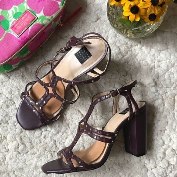 WHBM:POLLY Purple Stud Buckled Sandal Heels Sz. 7 - Picture 1 of 8